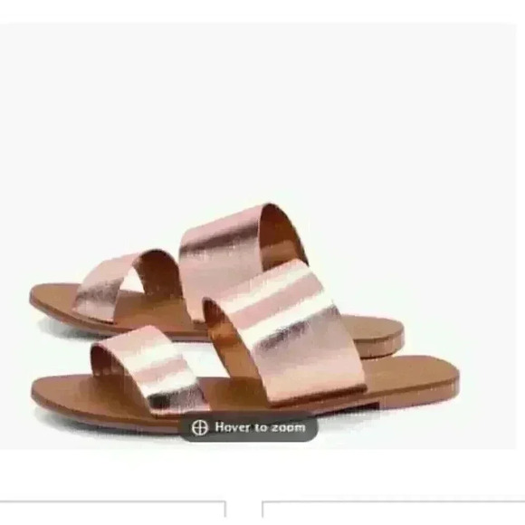 Women's BooHoo Amy Leather Double Strap Sliders Flats Sandals Slides Rose Gold - Picture 2 of 3
